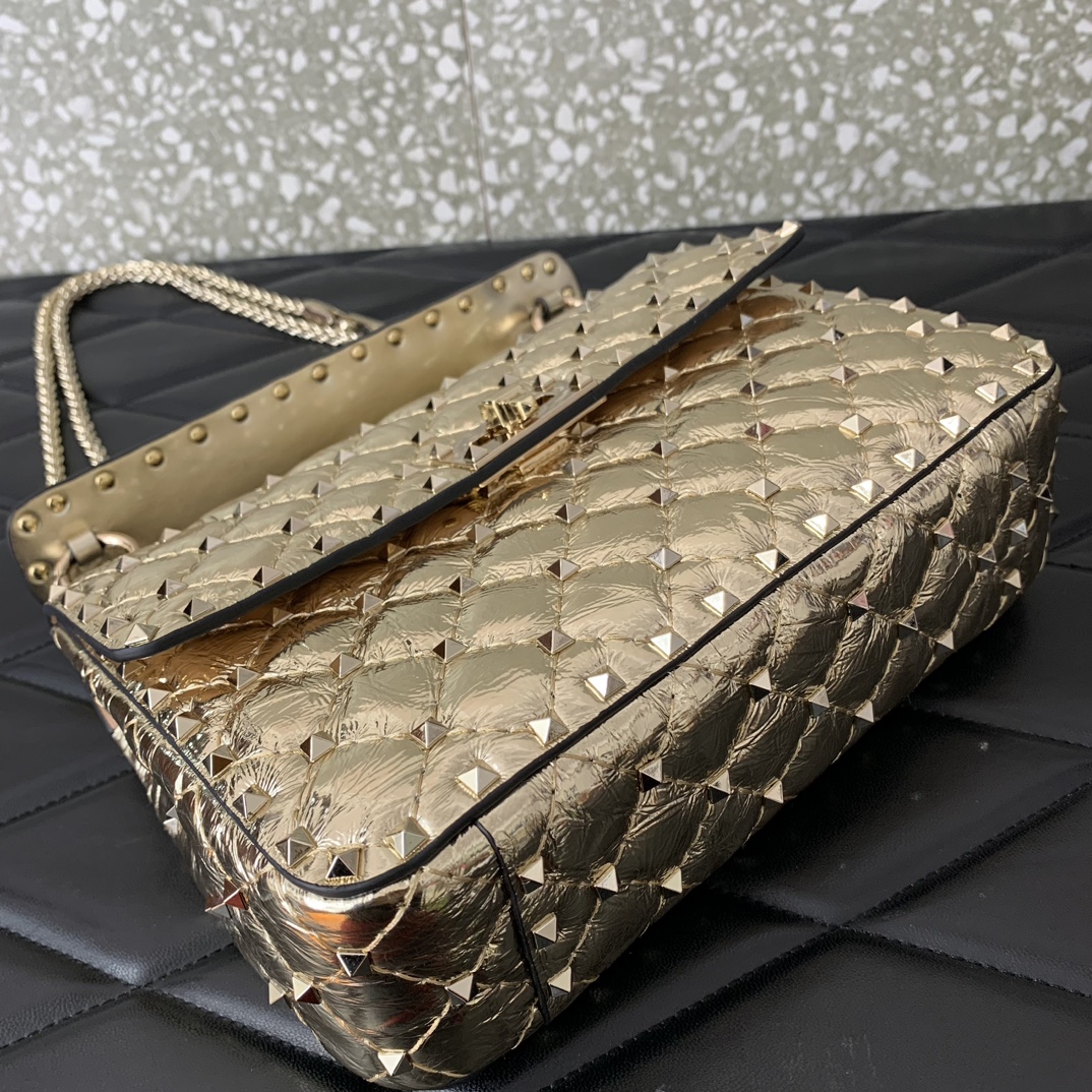 Valentino Garavani Rockstud Spike Medium Chain Bag in Gold Supple Lambskin Nappa